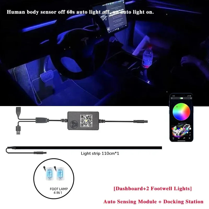 For Tesla Model 3/Y 2 IN 1 Dynamic Neon RGB Car LED