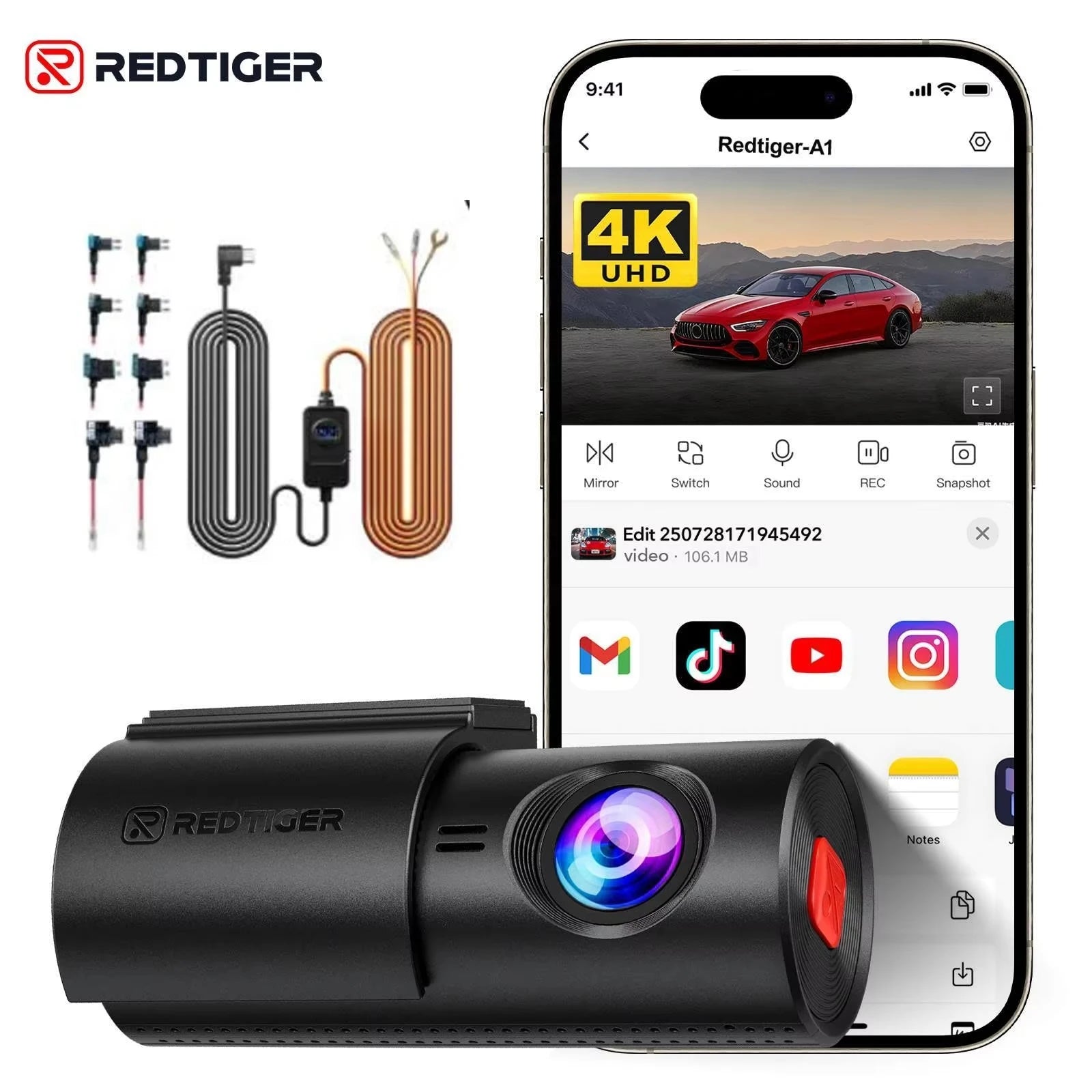 REDTIGER A1 4K Mini Dash Cam WiFi &amp; APP Control Compact Car Camera