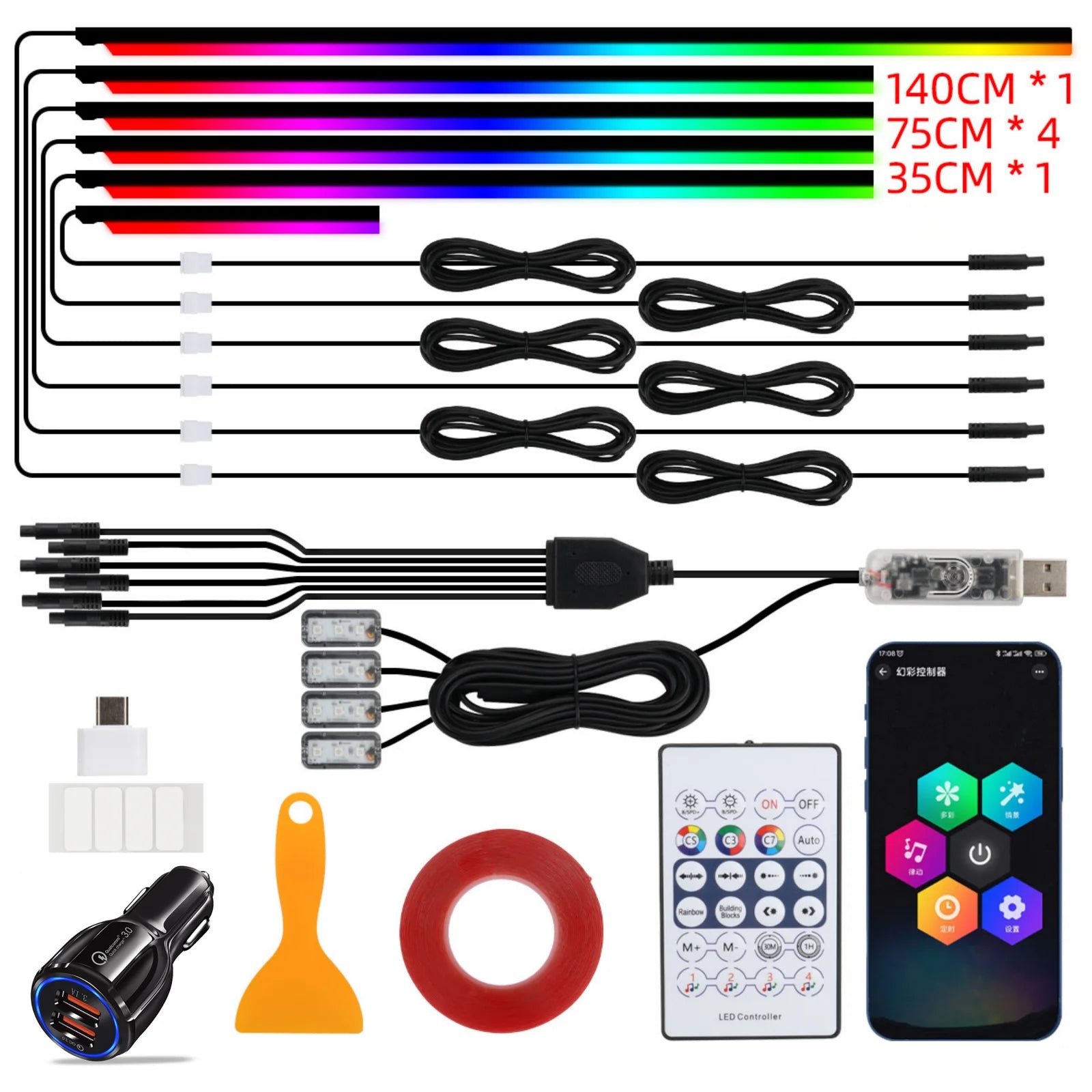 Car Ambient Lights 10 in 1 Footwell Universal RGB Atmosphere